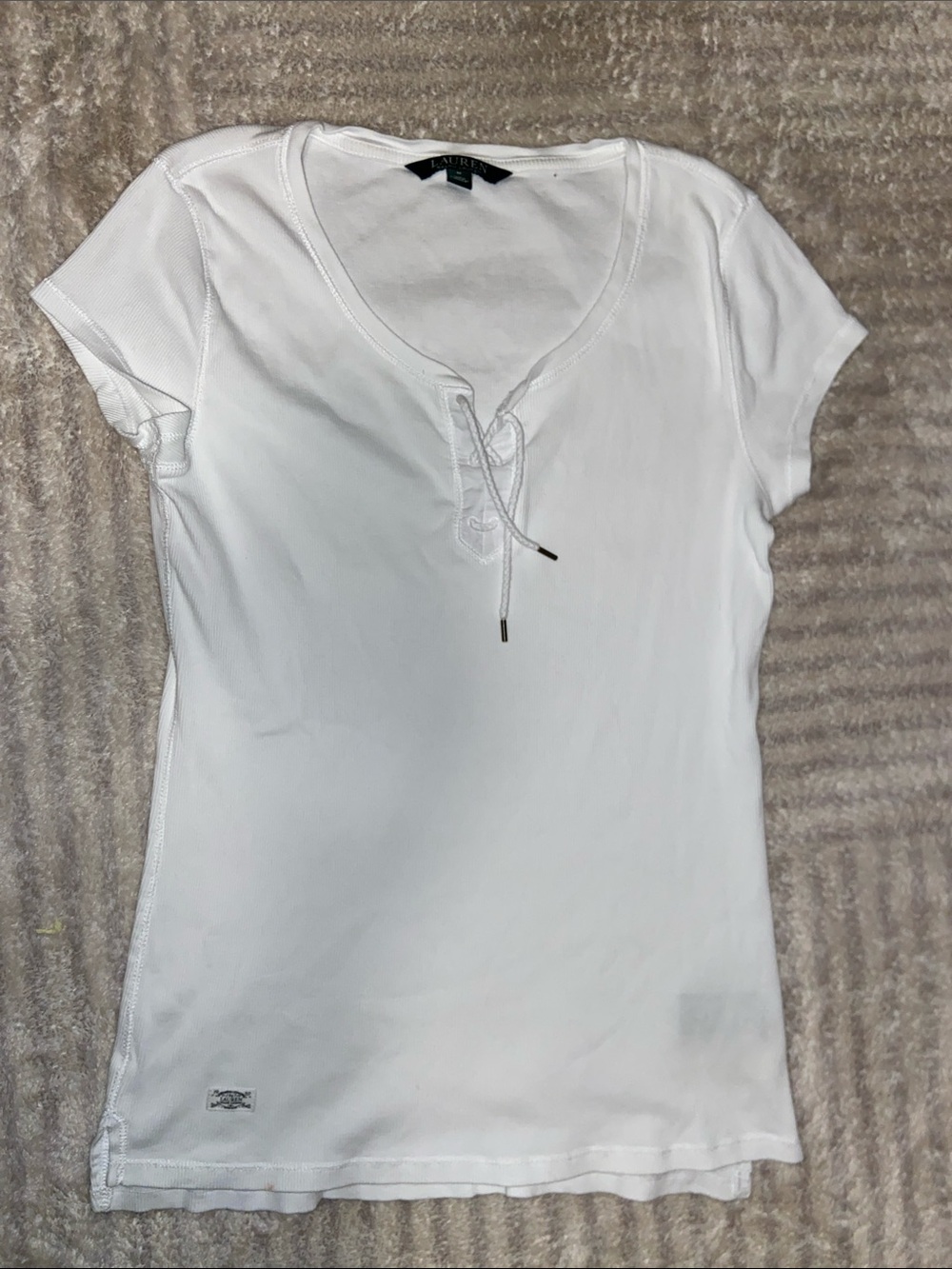 Lauren Ralph Lauren White Lace-Up Short Sleeve Tee Size M